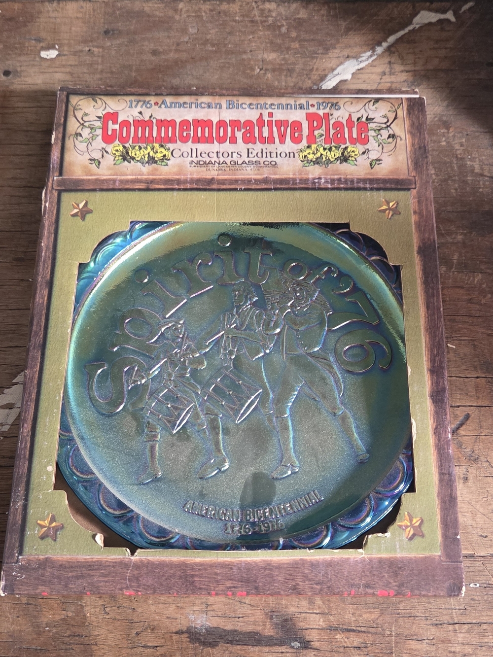 American Vintage Green Blue Iridescent Commemorative Plate